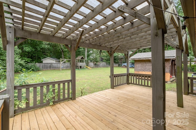 1142 Foxberry Rd, Lincolnton, NC 28092 - wooden deck with a playground and a pergola
