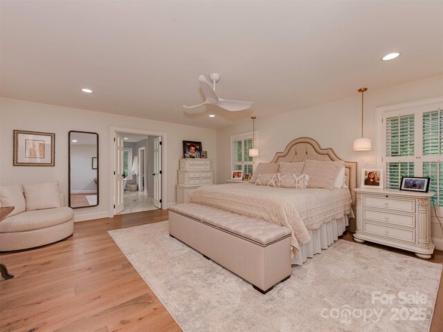 4201 Quail Hunt Ln, Charlotte, NC 28226 - bedroom featuring light wood finished floors, recessed lighting, and ceiling fan