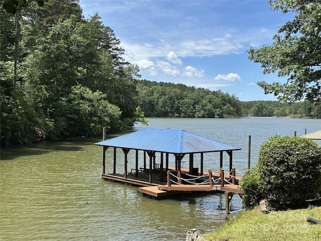 150 Edgewater Ct, Granite Falls, NC 28630 - dock featuring a forest view, a water view, and boat lift