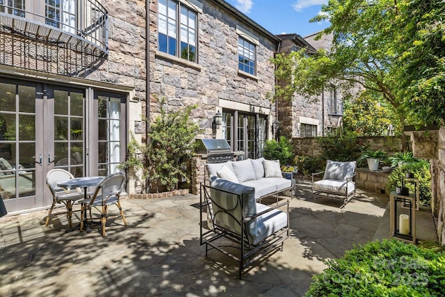 1625 Bibury Ln, Charlotte, NC 28211 - view of patio / terrace featuring french doors and an outdoor living space