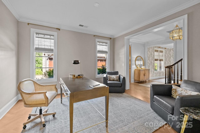 1625 Bibury Ln, Charlotte, NC 28211 - office space with plenty of natural light, baseboards, crown molding, and wood finished floors