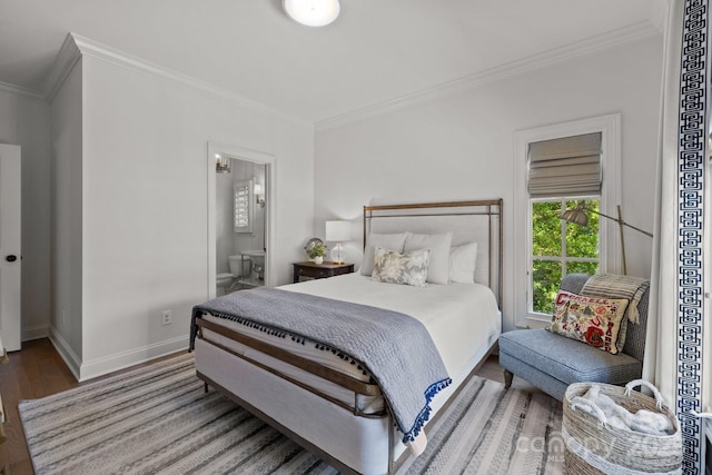 1625 Bibury Ln, Charlotte, NC 28211 - bedroom with crown molding, wood finished floors, baseboards, and ensuite bath