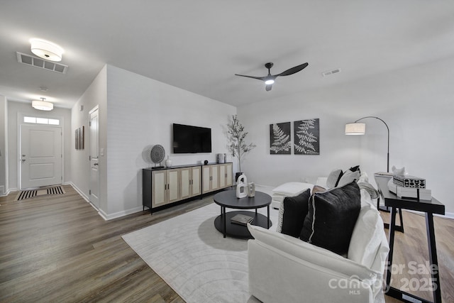 149 Briana Marie Way, Indian Trail, NC 28079 - living area featuring wood finished floors, baseboards, and a ceiling fan