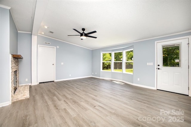 4750 Enochville Rd, Kannapolis, NC 28081 - unfurnished living room featuring lofted ceiling, a ceiling fan, wood finished floors, ornamental molding, and baseboards