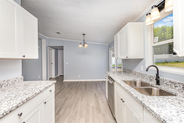 4750 Enochville Rd, Kannapolis, NC 28081 - kitchen with a sink, light wood-style floors, stainless steel dishwasher, white cabinets, and crown molding
