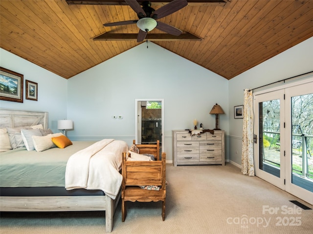 4344 Eagles Nest Rd, Waynesville, NC 28786 - bedroom with access to outside, wood ceiling with exposed beams, carpet floors, baseboards, and ceiling fan