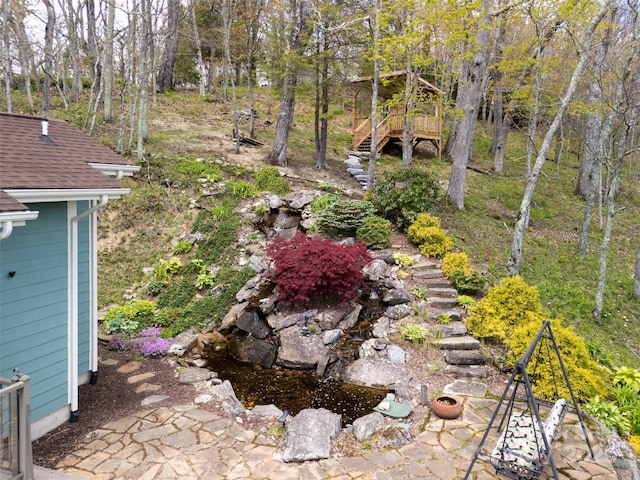 4344 Eagles Nest Rd, Waynesville, NC 28786 - view of yard with stairs and a wooden deck