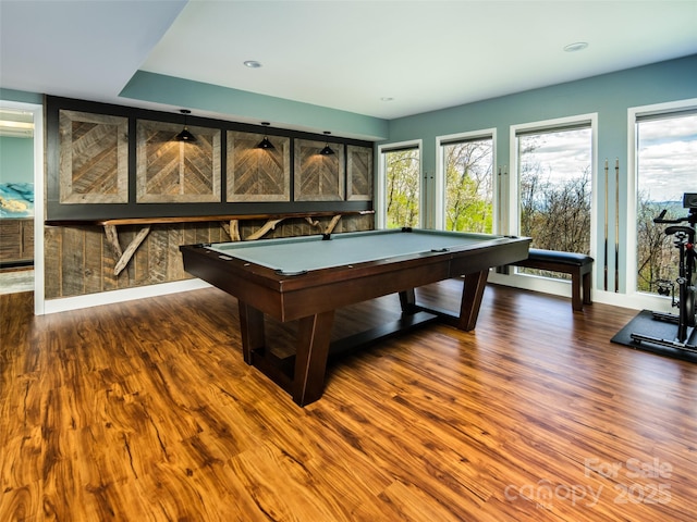 4344 Eagles Nest Rd, Waynesville, NC 28786 - playroom featuring pool table, wood finished floors, baseboards, and recessed lighting
