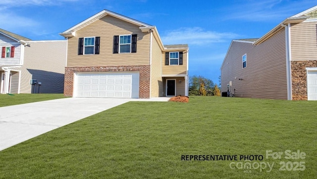 921 Two Brothers Ln, York, SC 29745 - view of front of property featuring concrete driveway, an attached garage, a front yard, and brick siding