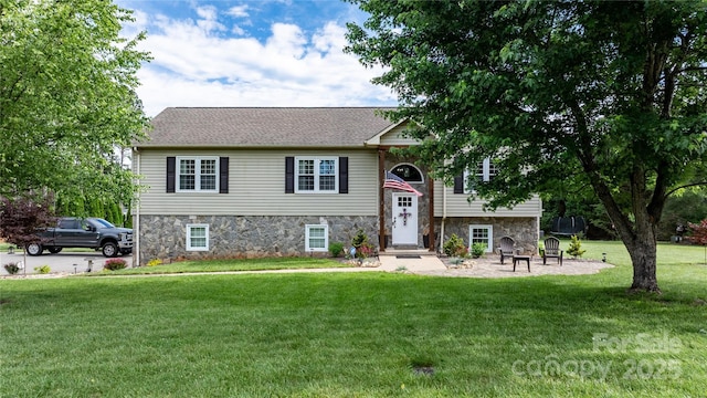 5750 Ellenwood Dr, Granite Falls, NC 28630 - bi-level home with stone siding and a front yard