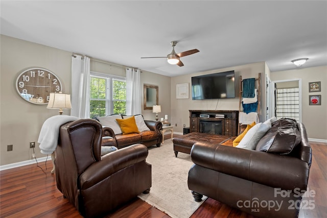 5750 Ellenwood Dr, Granite Falls, NC 28630 - living area with a ceiling fan, baseboards, and dark wood-style floors