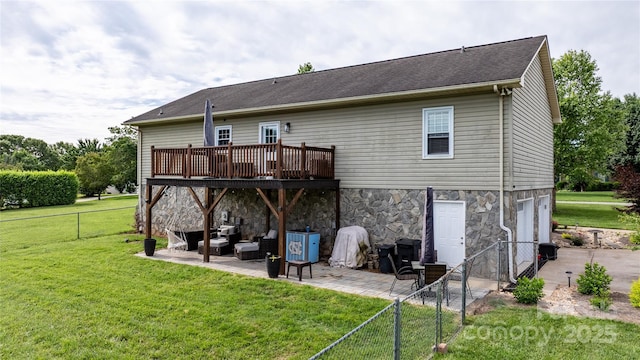5750 Ellenwood Dr, Granite Falls, NC 28630 - back of house with an outdoor hangout area, a patio, an attached garage, and stone siding