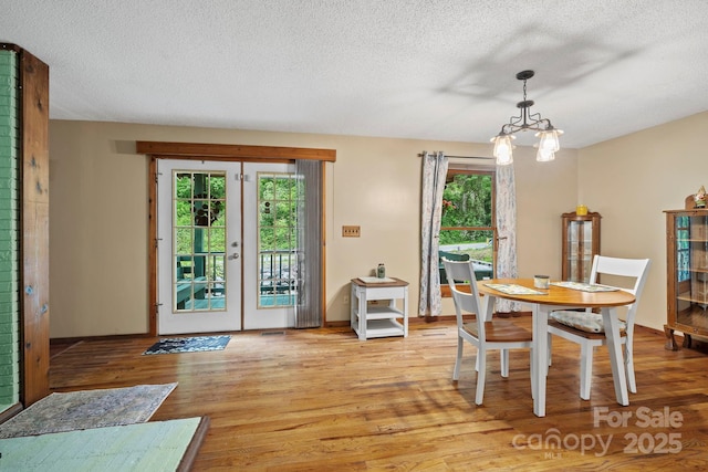 14518 Big Laurel Rd, Mars Hill, NC 28754 - dining space featuring plenty of natural light, light wood finished floors, a textured ceiling, and a chandelier