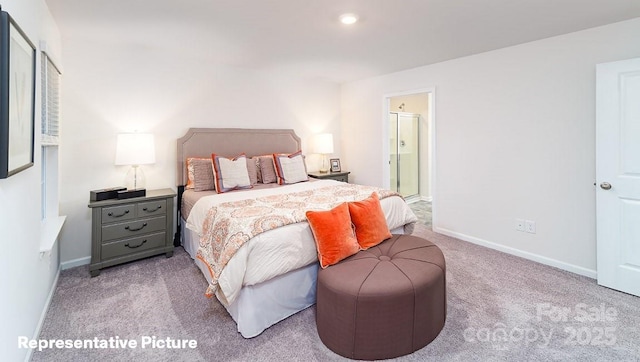 1035 20th Avenue Loop SE, Hickory, NC 28602 - carpeted bedroom with baseboards, connected bathroom, and recessed lighting
