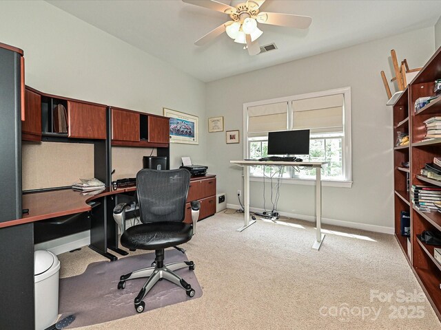 2406 Tarleton Twins Ter, Charlotte, NC 28270 - office area with ceiling fan, light carpet, and baseboards