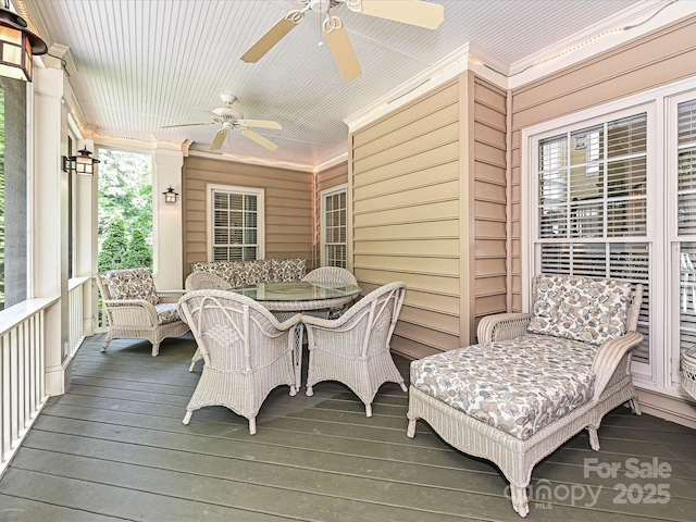 2406 Tarleton Twins Ter, Charlotte, NC 28270 - wooden terrace featuring a ceiling fan and outdoor dining space