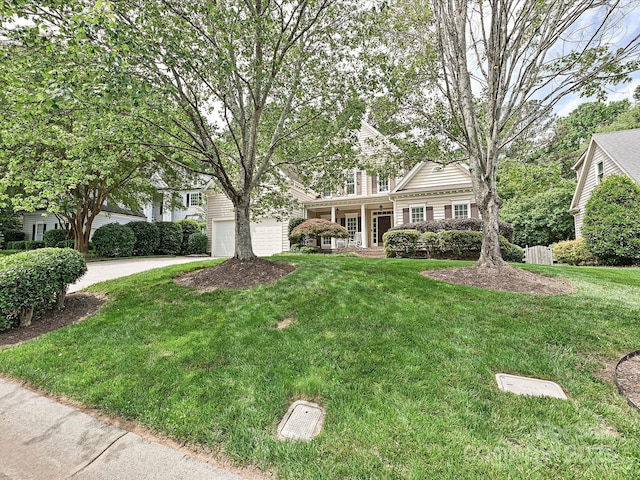 2406 Tarleton Twins Ter, Charlotte, NC 28270 - view of property hidden behind natural elements with a garage, a front yard, driveway, and covered porch
