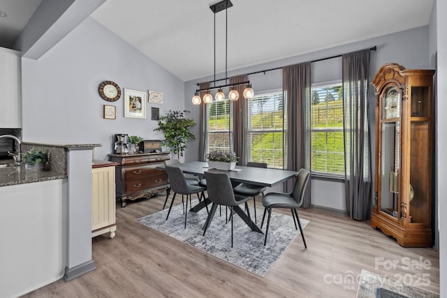 1725 Mill Creek Ln SW, Concord, NC 28025 - dining space with vaulted ceiling, light wood-style floors, and baseboards