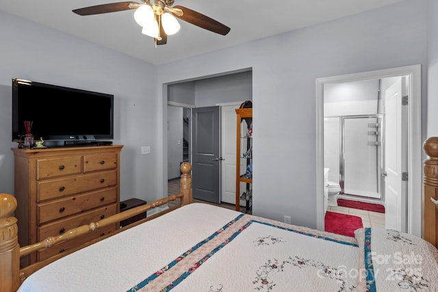 1725 Mill Creek Ln SW, Concord, NC 28025 - bedroom featuring tile patterned flooring, a ceiling fan, and connected bathroom