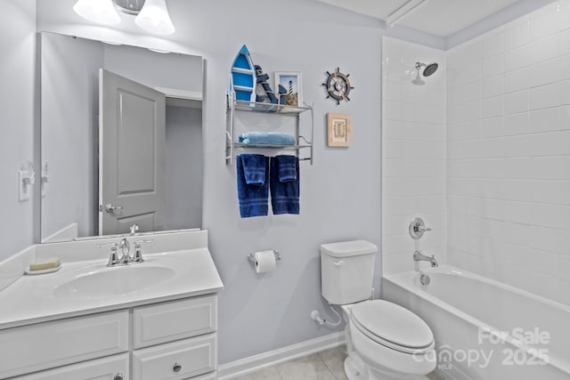 1725 Mill Creek Ln SW, Concord, NC 28025 - full bath with toilet, tile patterned flooring, vanity,  shower combination, and baseboards