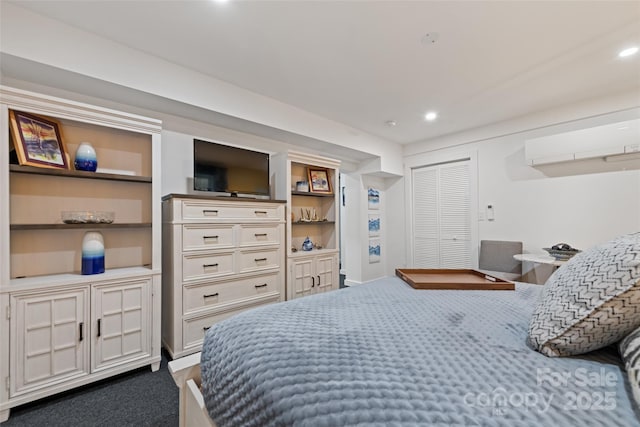 225 Valley View Ter, Waynesville, NC 28786 - bedroom featuring a wall unit AC, dark carpet, and recessed lighting