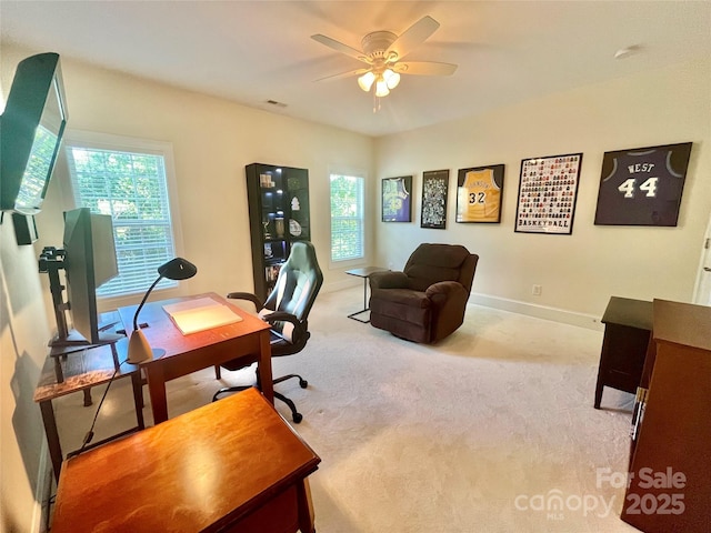 1025 N Sharon Amity Rd, Charlotte, NC 28211 - office space featuring a ceiling fan, carpet floors, and baseboards