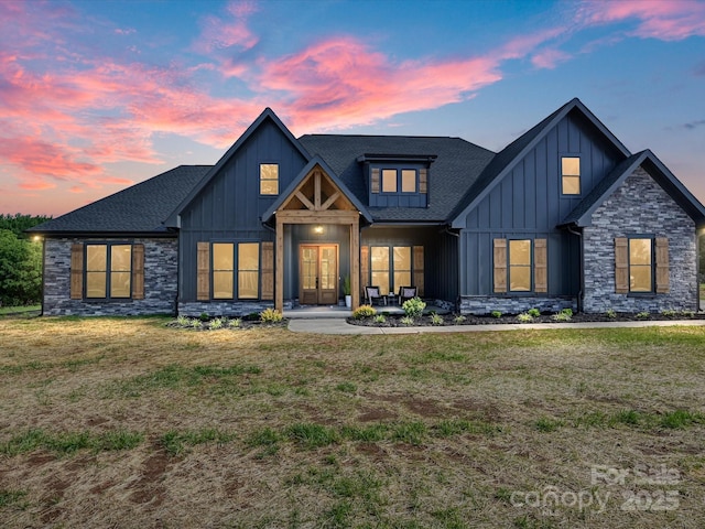 1172 Springlake Rd, York, SC 29745 - modern farmhouse style home with board and batten siding, stone siding, and a lawn