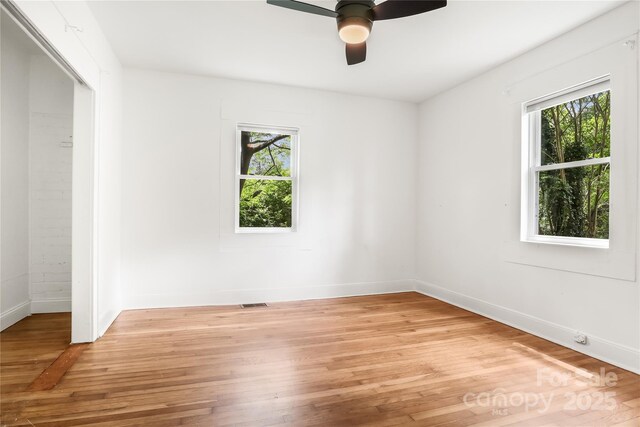 17 Springdale Ave, Asheville, NC 28803 - unfurnished bedroom featuring multiple windows, light wood-type flooring, baseboards, and ceiling fan