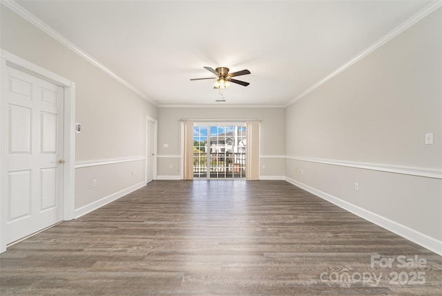 8969 Meadow Vista Rd, Charlotte, NC 28213 - unfurnished room with a ceiling fan, wood finished floors, ornamental molding, and baseboards