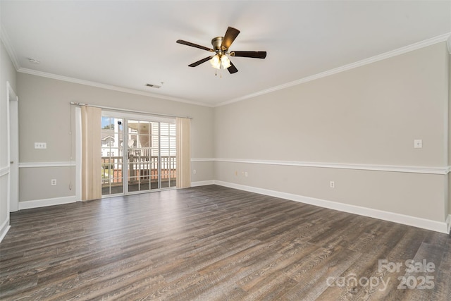 8969 Meadow Vista Rd, Charlotte, NC 28213 - unfurnished room with ceiling fan, dark wood-style floors, baseboards, and crown molding