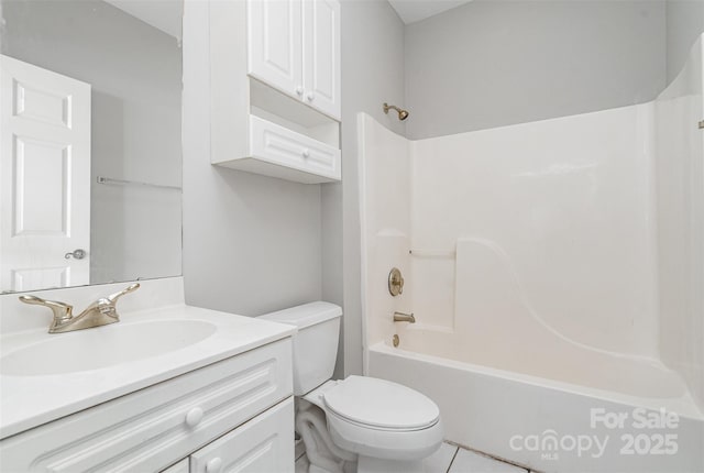 8969 Meadow Vista Rd, Charlotte, NC 28213 - bathroom with toilet, vanity, shower / washtub combination, and tile patterned floors