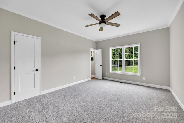 160 Wayne Gobble Rd, Linwood, NC 27299 - carpeted spare room with a ceiling fan, baseboards, and crown molding