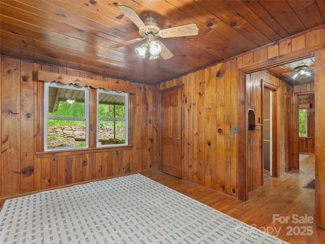 49 Caring Place Loop, Clyde, NC 28721 - spare room with wood ceiling, wooden walls, ceiling fan, and wood finished floors