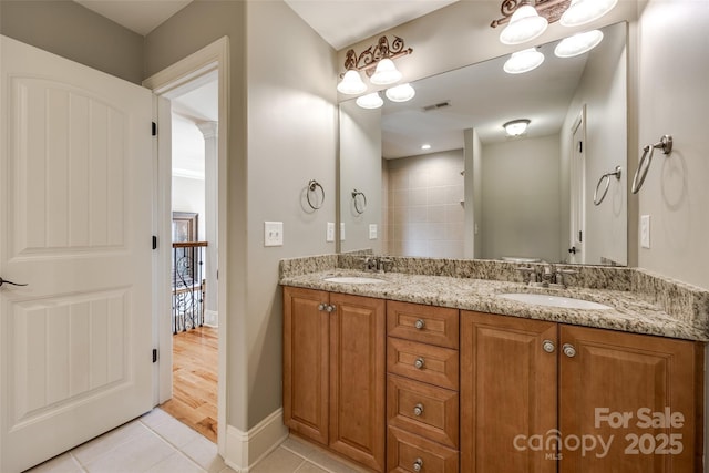 546 Little Cove Ln, Lake Wylie, SC 29710 - full bathroom featuring double vanity, tile patterned flooring, and baseboards