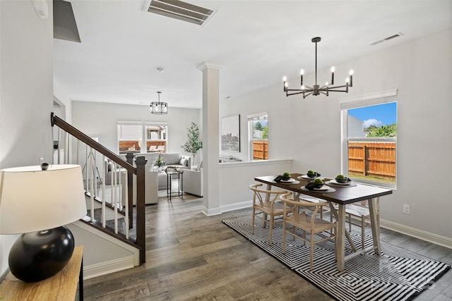 3092 Riker St, Clover, SC 29710 - dining room featuring a chandelier, wood finished floors, stairway, and baseboards