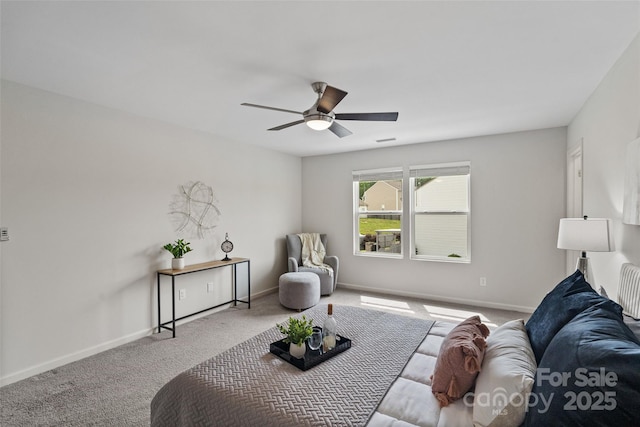 3092 Riker St, Clover, SC 29710 - living area featuring ceiling fan, carpet flooring, and baseboards