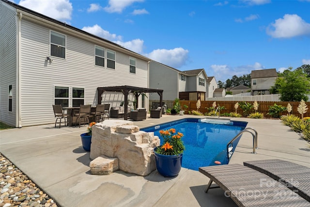 3092 Riker St, Clover, SC 29710 - view of swimming pool with a fenced backyard, outdoor dining space, a patio, an outdoor living space, and a pergola