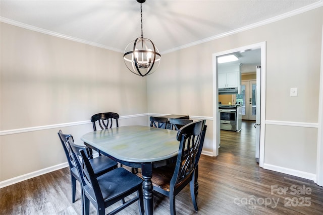 2434 Olewoods Ct, Rock Hill, SC 29732 - dining room with dark wood-style flooring, a chandelier, ornamental molding, and baseboards