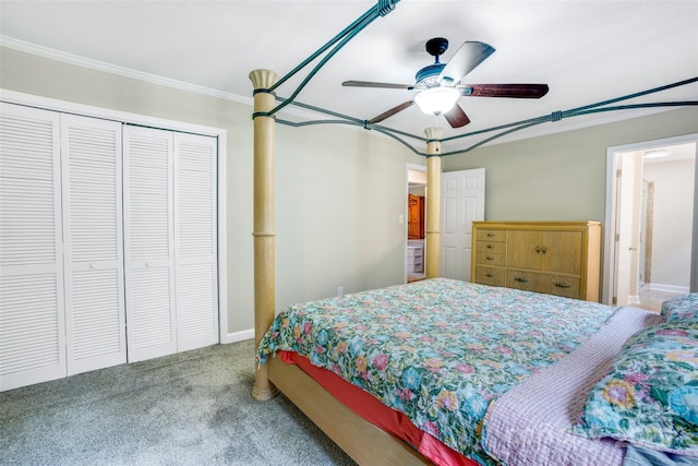 2434 Olewoods Ct, Rock Hill, SC 29732 - bedroom featuring carpet flooring, ornamental molding, a closet, ceiling fan, and baseboards