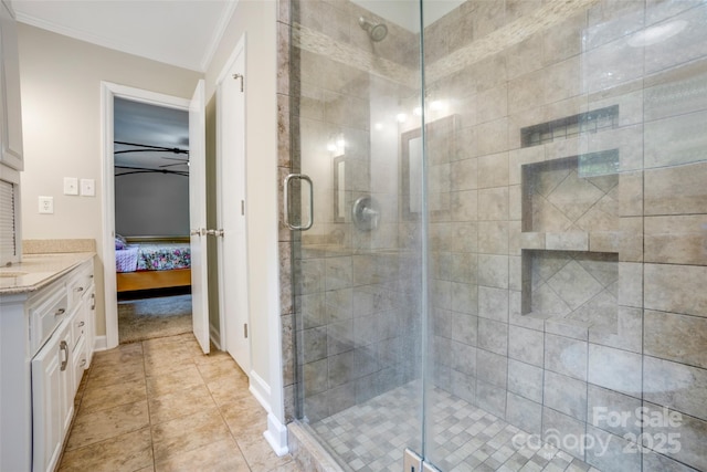 2434 Olewoods Ct, Rock Hill, SC 29732 - ensuite bathroom with vanity, ornamental molding, a stall shower, and baseboards