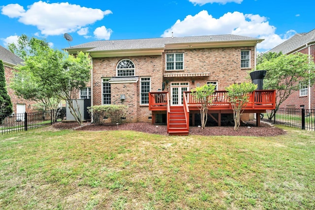 16714 Hammock Creek Pl, Charlotte, NC 28278 - back of house with a wooden deck, brick siding, and crawl space