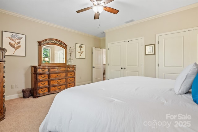 51 Cherry Ridge Ln, Weaverville, NC 28787 - carpeted bedroom with crown molding, multiple closets, baseboards, and a ceiling fan
