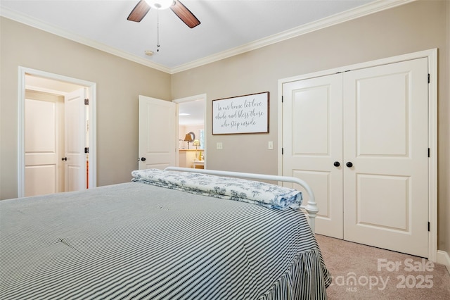 51 Cherry Ridge Ln, Weaverville, NC 28787 - bedroom with ornamental molding, light carpet, a closet, and a ceiling fan