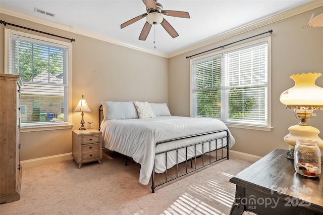 51 Cherry Ridge Ln, Weaverville, NC 28787 - carpeted bedroom featuring baseboards, multiple windows, ornamental molding, and a ceiling fan