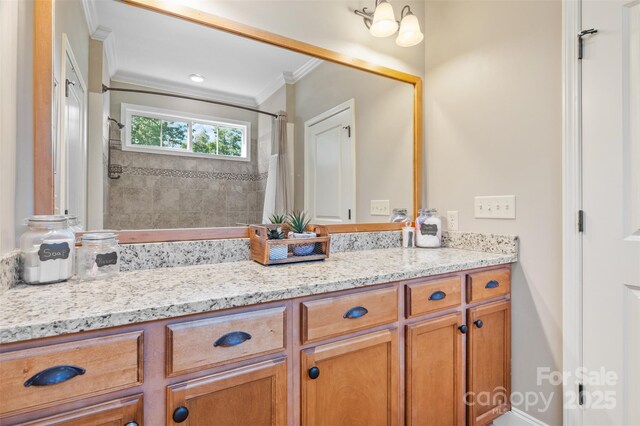 51 Cherry Ridge Ln, Weaverville, NC 28787 - bathroom featuring ornamental molding, vanity, and a shower with curtain