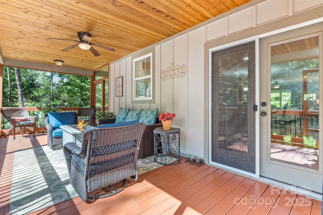 51 Cherry Ridge Ln, Weaverville, NC 28787 - wooden terrace featuring outdoor lounge area and ceiling fan