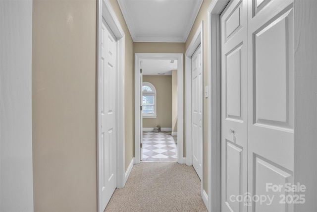 604 Gwendolyn Ct, Granite Falls, NC 28630 - corridor featuring ornamental molding and light carpet