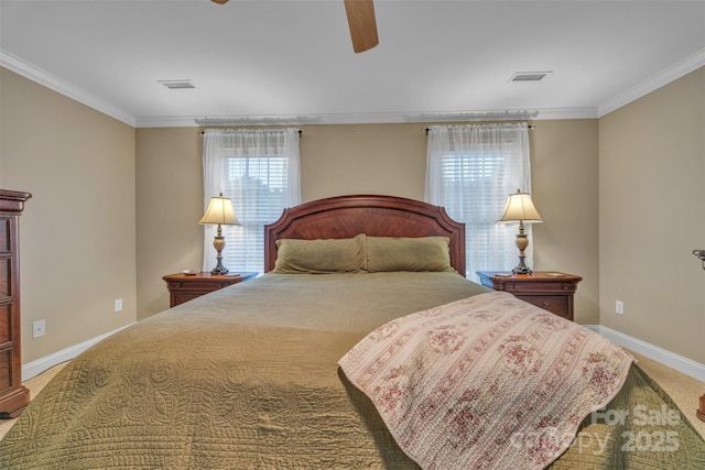 604 Gwendolyn Ct, Granite Falls, NC 28630 - carpeted bedroom with ornamental molding, multiple windows, and ceiling fan