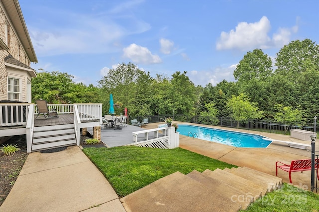 604 Gwendolyn Ct, Granite Falls, NC 28630 - view of pool featuring a deck, a fenced backyard, a diving board, and a patio area