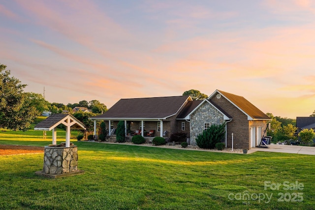 2843 Startown Rd, Lincolnton, NC 28092 - view of front of house with driveway, a yard, a gazebo, and covered porch